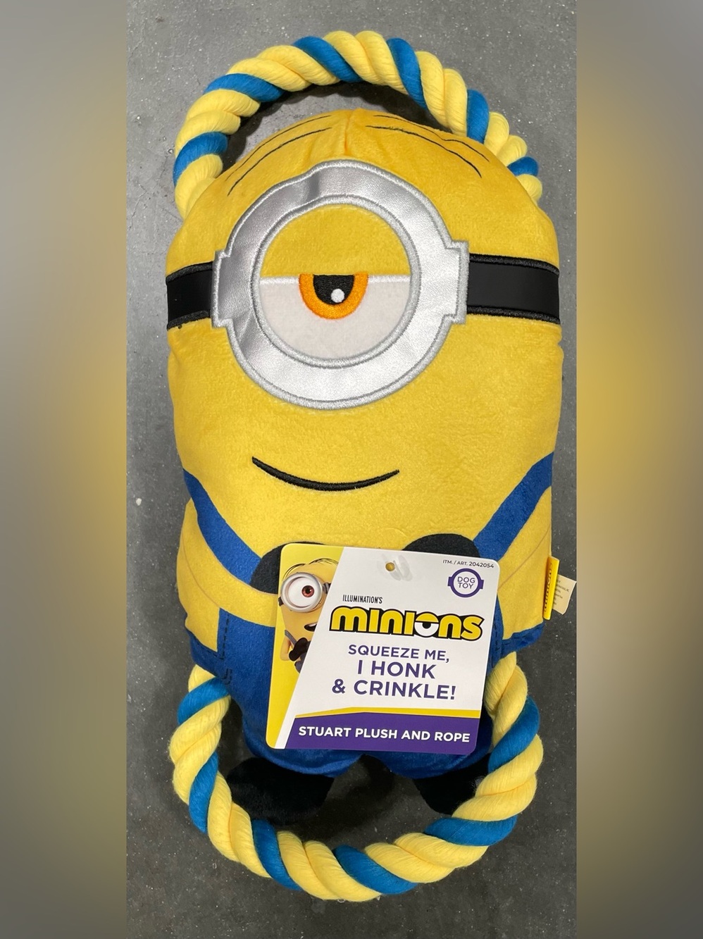 Minions Stuart Plush Dog Toy with Rope - Yellow & Blue